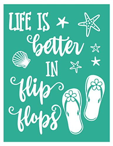 BOOLOOEN Sommer-Siebdruck-Schablone, Strand, selbstklebender Siebdruck, wiederverwendbare Kreidefarbe, dekoratives Logo