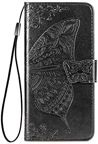 WOBURN Leather Folio Cover per Samsung Galaxy A14 5G, Goffratura a Farfalla Custodia in Pelle PU Magnetica Libro Flip Portafoglio Case con [Funzione Stand]. Nero