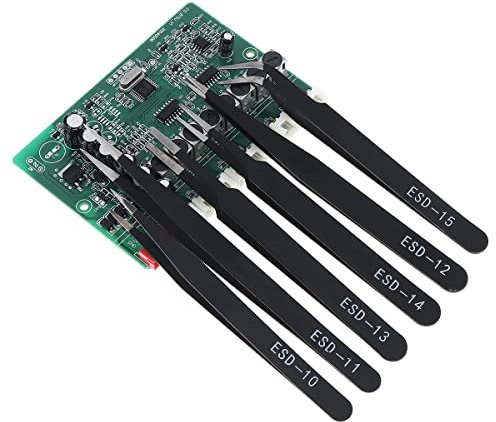 OriGlam Set di 6 pinzette di precisione antistatiche ESD, in acciaio inox, elettroniche, per saldatura elettronica