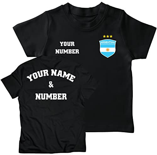 lepni.me Kinder Argentinien Fußball Trikot Weltmeisterschaft 2022 Meister mit Ihrem Namen und Nummer | Argentinische Personalisierte Flagge Abzeichen (12-13 Jahre Schwarz mit 3 Sternen Mehrfarben)
