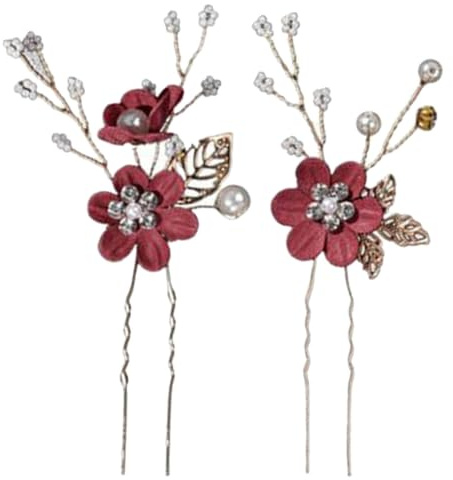Horquillas Pelo Mujer Boda, Tocados Novia Flores Accesorios Fiesta 2 Pares | Borgoña, Adornos Hechos A Mano En Forma De U. Diseño Elegante Y Ligero Para Peinados De Novias, Damas De Invitadas