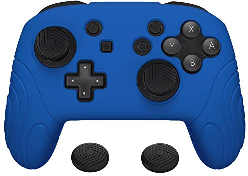 PlayVital Funda Protectora de Silicona para Nintendo Switch Pro Mando - Cubierta Ergonómica Antideslizante con Tapas para Pulgar, Grip Mejorado, Accesorio para Switch Pro (Edición Samurai-Azul)