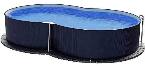 Planet Pool Stahlwandpool Set (6-teilig) hoch achtform 650x420x120 cm, Stahl 0,4 mm anthrazit Folie 0,4 mm Sand