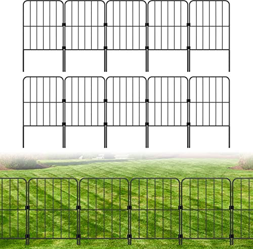 PINPON Dekorativer Gartenzaun, 10 Stück, Tierbarrierenzaun, 3 m (L) x 61 cm (H), rostfreier Metalldraht, Kanteneinfassung, Zaunplatte für Außenbereich, Hof, Landschaft, Terrasse, quadratisch