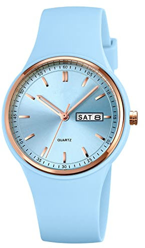 Forrader Montre à quartz analogique pour femme avec bracelet en silicone - Grand cadran - Étanche - Tendance - Style décontracté - Simple - Pour femme et fille, 2057 bleu clair