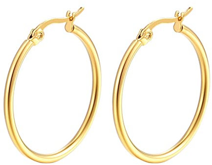 Creolen Edelstahl Gold, Damen Edelstahl Creolen 30mm Dünner Kreis Gold