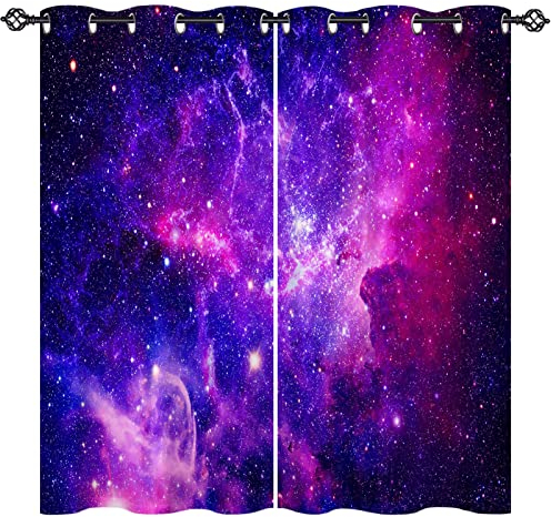 ANHOPE Weltraum Lila Rosa Galaxie Verdunklungsvorhänge mit Ösen Blickdichte Gardinen Blackout Curtain Thermo Vorhänge Kinder Jungen Mädchen Schlafzimmer Wohnzimmer Vorhang 2er Set H 138 x B 168 cm