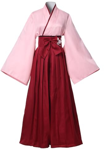 COSDREAMER Damen Kimono Robe Geisha Japanisches Yukata Rüschen Tops Hosen Set XL, Rot
