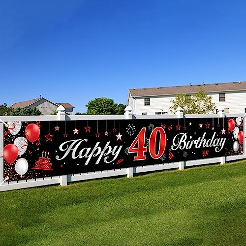 BTZO 40. Geburtstagsfeier Dekorationen Banner - Rot Schwarz, Deko Hintergrund Lange Größe Für Frauen Und Männer Party Geburtstagdeko