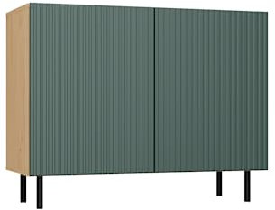 VBChome Kommode mit 2 Türen 100 x 40 x 78 cm Eiche Artisan-Grün Geriffelte Türfronten Grifflose Schubladenkommode Mehrzweckschrank für Schlafzimmer Wohnzimmer Modern Eiche Artisan - Grün