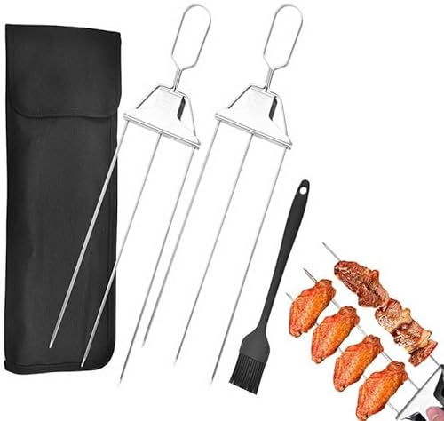 Forchetta da barbecue a tre punte in acciaio inox, semiautomatica in acciaio inox, forchetta da carne semiautomatica, riutilizzabile, con sacchetto Oxford e spazzola in silicone