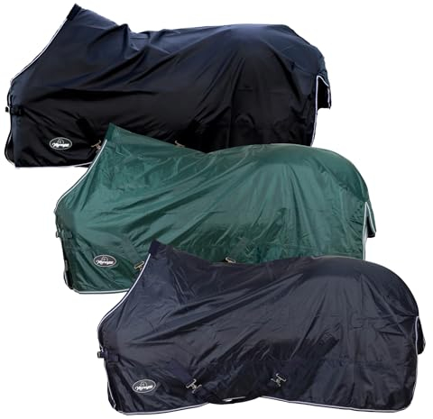 Marengos - Regendecke 420D Economic – leichte Pferdedecke für Regen – atmungsaktiv & wasserdicht – Weidedecke mit Kreuzgurten – Outdoordecke für Pferde – 155 cm in Schwarz