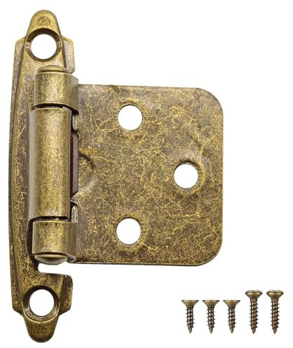 1/2 Overlay Kitchen Cabinet Door Hinges Antique Brass, 6 Pack (3 Pairs) Self Closing Cabinet Hardware Hinges for Face Frame Kitchen Cabinet Doors