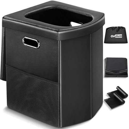 Oridum Tragbare Toilette für Erwachsene, faltbare Campingtoilette mit weichem und bequemem Ledersitz, hält bis zu 180 kg, Höhe 41,9 cm, für Camping, Auto/Road-Tripping