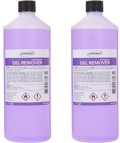 Lucemill Gel Remover | 2 x 1 Litre | Acetone Formula for UV/LED Polish, Acrylics & Tips | Professional Nail Cleaner | Salon Use | UK Made