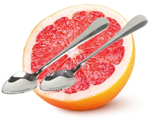 Rocky Mountain Goods GrapeFruit Spoons with Serrated Edge Set of 2 - Stainless Steel Easy Cut and Scoop Grapefruit Spoons - Polished Mirror Food Grade - Longer Spoon Handle - Dishwasher Safe