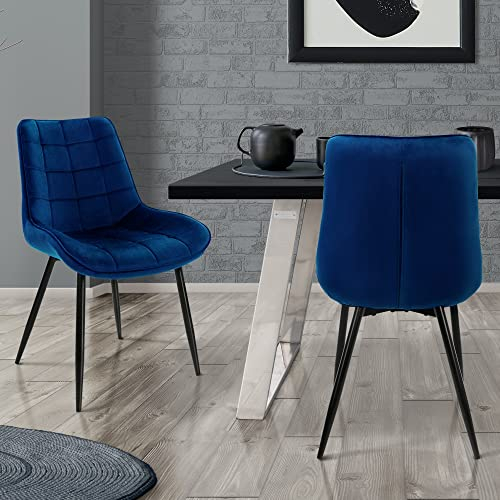 ML-Design 2er Set Esszimmerstühle mit Rückenlehne, Dunkelblau, Küchenstuhl mit Samtbezug, Polsterstuhl mit Metallbeinen, Ergonomischer Stuhl für Esstisch, Esszimmerstuhl Wohnzimmerstuhl Küchenstühle
