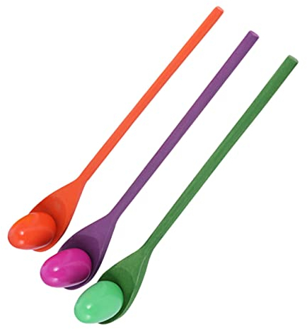 SKISUNO 3 Pack Sensory Round Balance Toy Kids Sensory Board Game Wooden Egg Spoon Race Colorful Egg Spoon Balancing Challenge for Kids and Adults Random Color