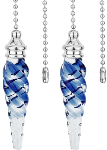 GORGECRAFT 2Pcs Crystal Ceiling Fan Pull Chain 15 Inches Decorative Glass Beaded Ball Pull String Ornament Pendant Extension Chains for Ceiling Light Lamp Fan Chain Extender Blue