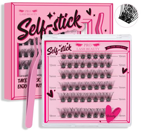 Selbstklebend Wimpern 48 Stück Einzelne Wimpern Selbstklebende Wimpern Einzelne DIY Wimpernverlängerung Wiederverwendbar Wimpern Kein Kleber (Velvety,D-10-18mix)
