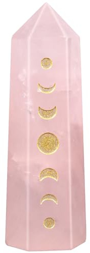 Nupuyai Quartz Rose Colonne Hexagonale en Cristal Naturel des Phases de la Lune, Pointe Baguette Facettes en Quartz, Pierre Reiki de Barre de Prisme pour Méditation et Équilibre des Chakras