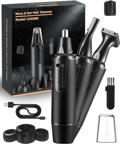 Taglia Naso e orecchie, Ricaricabile Rasoio Taglia Naso Professionale Trimmer IPX7 Impermeabile a Doppio Bordo per Una Facile Pulizia Nero