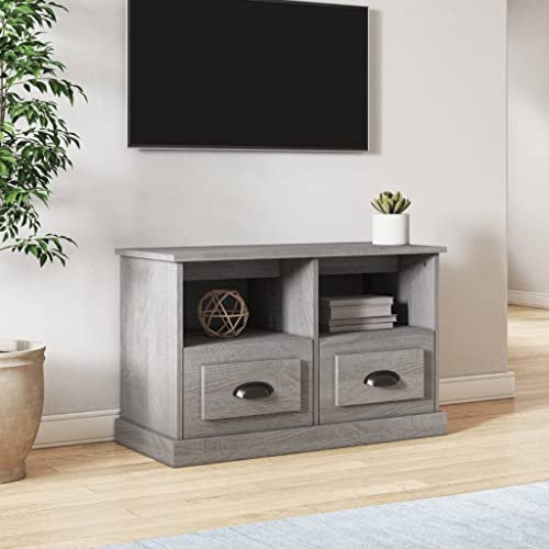 Natulvd 80cm TV Stand, Small Modern Corner TV Cabinet, Farmhouse TV Unit, 2 Tier Entertainment Center with 2 Drawers & Open Shelves (Grey Oak)