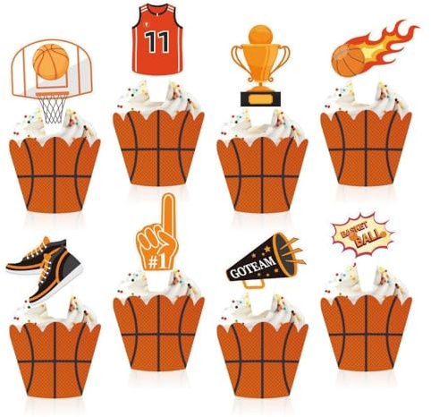Cupcake Toppers,Kuchenaufsätze 32 Stücke Basketball Cupcake Wrappers Kuchendeckel für Geburtstagsfeier Hochzeiten Jubiläen Gartenpartys Geburtstagskuchen Dekoration Lieferungen