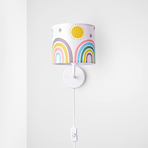 Paco Home Kinderlampe Lampe Babyzimmer Regenbogen Sonne Wolken Sterne Stehlampe Tischlampe Deckenlampe Wandlampe, Lampenart:Wandleuchte - Weiß, Farbe: Mehrfarbig 1 (Ø18 cm)