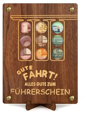 Giftota Führerschein Bestanden Geschenk, Geschenk zum Führerschein, Geburtstag Geldgeschenk Holz, Geldgeschenke Verpackung mit Grußkarten
