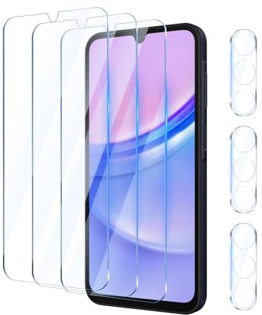 YUXINDZ 3 Pièces Verre Trempé pour Samsung Galaxy A15 6,5 Pouces avec 3 Pièces Caméra Arrière Protecteur, Protection Écran Film Vitre Protection Anti Rayures, Sans Bulles, Dureté 9H