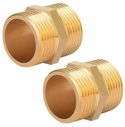 2 Stück Doppelnippel 1 Zoll,Messing Außengewinde(Ø 32mm),Doppelnippel Sechskant 1,Verbindungsstück 2 x AG aus Gewindefitting,für Heizung Trinkwasseranlage geeignet,Sanitär und Heimwerkerprojekte