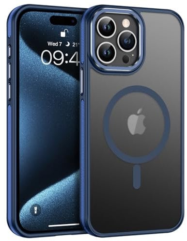 VENINGO Magnetic for iPhone 15 Pro Max Case, Compatible with MagSafe Matte Translucent Shockproof Protective Women Man Girls Case with Side Grippy Stripes for iPhone 15 Pro Max,Blue