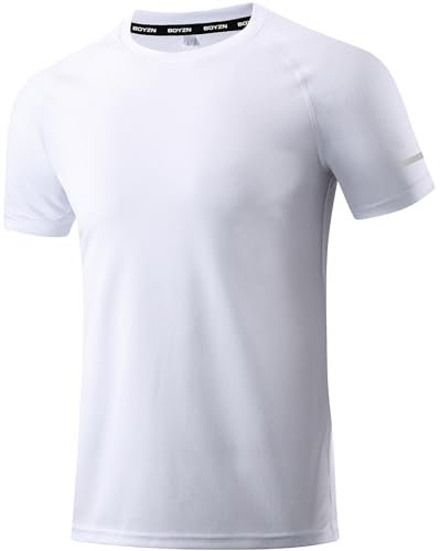 1er Pack T-Shirts für Herren Sport Tshirts Mesh Funktionsshirt Laufshirt Herren Weiße Tshirts Kurzarm Männer Sport Shirt Sommer Outdoor Fitnessshirt Trainingsshirt wandershirt für Männer White-3XL