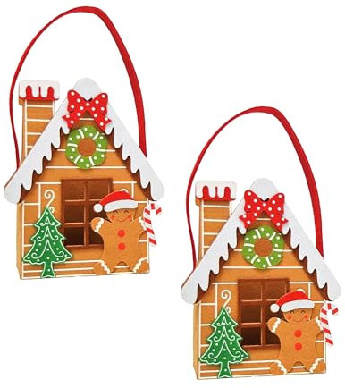 Filz Weihnachts Geschenktasche Lebkuchenhaus 2er Set - 21 x 17 cm - Deko Tasche im Knusperhäuschen Design - Weihnachten Advent Nikolaus Wichtel Geschenk Tasche mit Lebkuchenmann