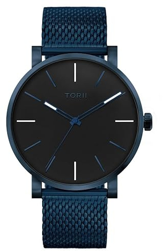 TORII Herrenuhr Schwarz Edelstahl - rund Quarz N45NG.BN Milanaise-Armband Strichindizes wasserdicht 100 m