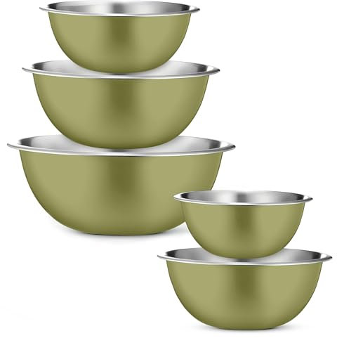 LOFERMA Mixing Bowl Set, Easy-Grip, Stainless Steel Mixing Bowls for Baking, Cooking, Salad & Food Prep – Large, Medium, and Small Metal Nesting Bowls (Green)