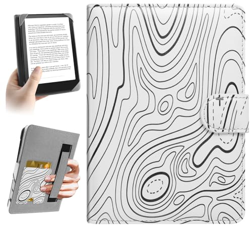 HoYiXi Universal Hülle für 6,6.8'' Pocketbook/Tolino/Sony E-Book Reader Kompatibel mit 6.8'',7 Kindle Paperwhite/Kobo Clara HD/Kobo Clara 2E Cover Case,Leder Schutzhülle,Berg weiß