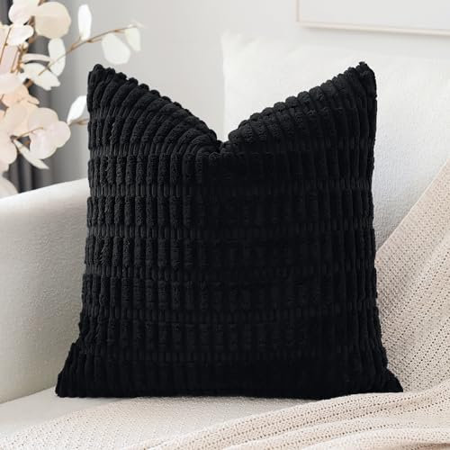 Artscope 1er Set Boho Gestreifte Kissenbezug Einfarbig Zierkissenbezug Dekokissen Sofakissen 55x55 cm Kissenhülle Weiche Couchkissen für Sofa Wohnzimmer Schlafzimmer Dekor, Schwarz