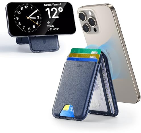 ESR para MagSafe Cartera (HaloLock), Bloqueo RFID, Compatible para Magsafe Wallet, Soporte Ajustable, 5 Tarjetas, Tarjetero para iPhone Series 16/15/14/13/12, NO para iPhone 13/12 Mini, Azul Oscuro