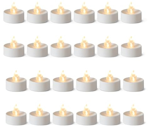 Amazon Basics LED Tea Lights, Battery Candles with Batteries Included, Flameless, Energy-Saving, 3.7 x 3.7 x 3.3 cm, White, 24-Pack