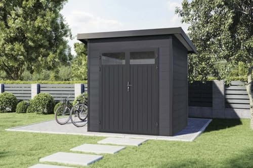 Finnhaus Wolff WPC Gerätehaus Vitale 2020 19 Anthrazit/Hellgrau Gerätehaus aus Holz/Kunststoff in Anthrazitgrau, Geräteschrank mit 19 mm Wandstärke Gartenhaus
