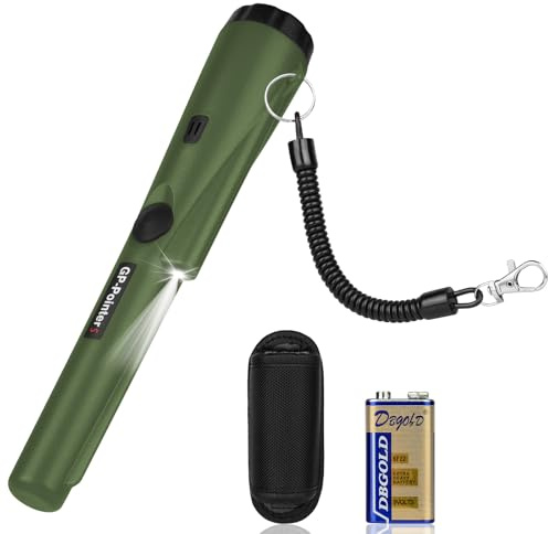 Flintronic Metalldetektor Klein, Tragbar | Pinpointer Metalldetektor mit Holster, LED Indicator und 9V Batterie, für Goldsuche, Schmuck, Silber(Dunkelgrün)