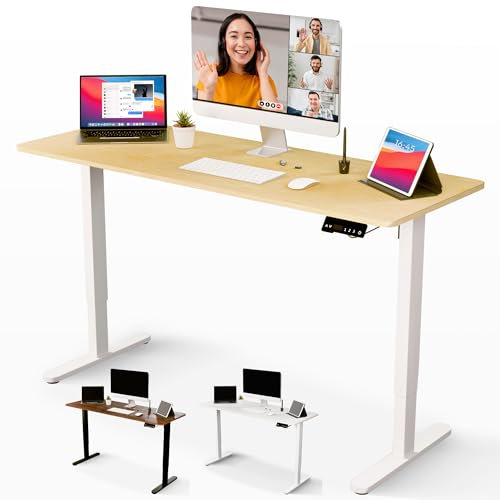 JUPPLIES Escritorio Elevable Eléctrico 160x60 cm – Mesa Regulable 70-117 cm con Panel LCD 6 Botones y 2 Memorias, Motor Silencioso 50 dB, Carga 80 kg, Tablero Madera Clara + Estructura Blanca