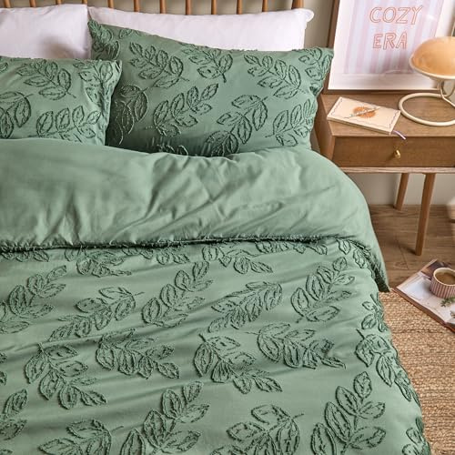 furn. Duvet Day Seville Leaf Bettwäsche Set (Grün - Einzelbett) | Weich Im Griff Natur Blatt Getuftet Pflegeleichte Bettwäsche