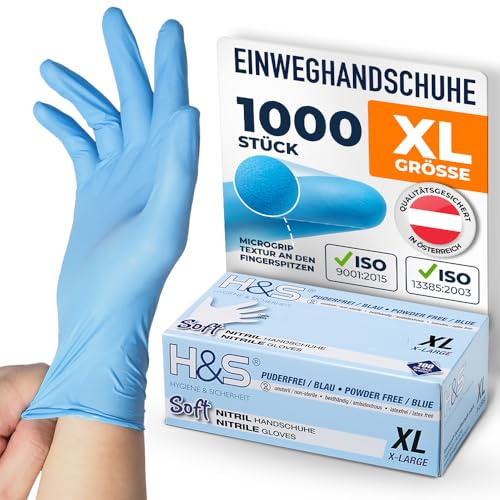ISC Hygiene & Safety Nitrilhandschuhe XL, Einweghandschuhe, Einmalhandschuhe, Kochhandschuhe Lebensmittel - 1000 Stück Größe 10 X-Large blau puderfrei non latex latexfrei - Gummihandschuhe Einweg