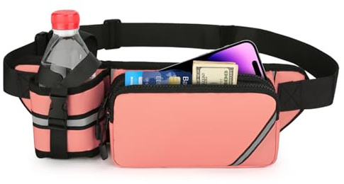 Esoes Rosa Gürteltasche Sport Bauchtasche mit Trinkflasche Atmungsaktiv | Sport Hüfttasche Bauchtasche mit Flaschenhalter für Laufen Camping Klettern Radfahren Konzert
