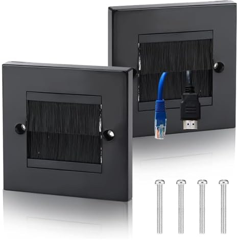 2 Pack Cable Brush Plate - Brush Wall Plate, Cable Entry Cover, Single Gang Brush Panel for Covering Outlets, Cables Pass Through Insert for Wires, Receptacles and Tidying Cords