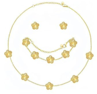 Hanaoops Jewellery Set for Women Girls 18K Gold Plated Stainless Steel Double-sided Four-Leaf Clover Pendant Necklace Stud Earrings Bracelet Adjustable Jewellery Sets Birthday Gifts 3 PCS