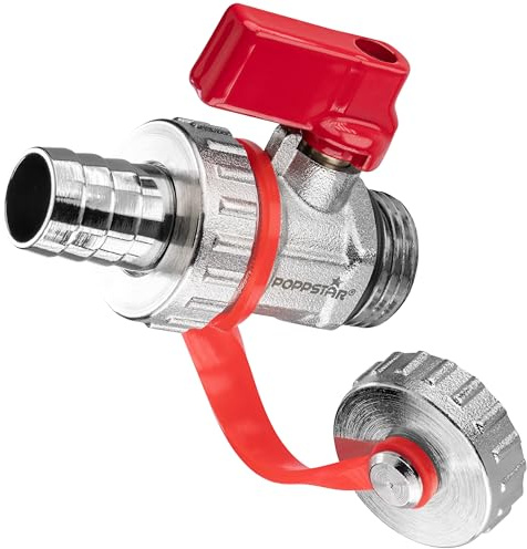 Poppstar Kugelhahn für Kessel, 1/2 Zoll, Messing, matt, selbstdichtend, verchromt